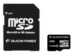 MicroSDHC 4GB Silicon Power Класс 2 (адаптер)