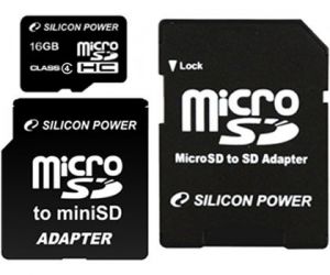 MicroSDHC 16GB Silicon Power Класс 2 (2 адаптера) ― Dr.Mobil