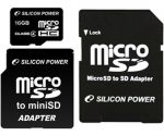 MicroSDHC 16GB Silicon Power Класс 2 (2 адаптера)